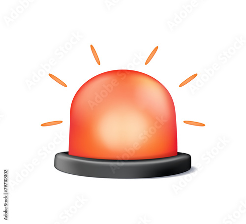 Emergency red alarm light 3D icon, flashing siren. Alert icon. Attention, beware of danger, threat. Caution and urgency lamp beacon, warning bulb. 3D vector illustration isolated on white background