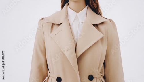 woman trench coat a luxurious and stylish elegant female light beige trench coat on mannequin isolated on a white background clipping path spring and summer fashion