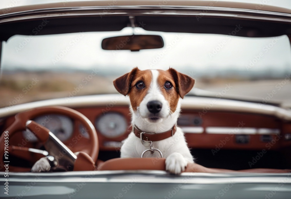 'funny portrait jack wheel dog terrier russell car pet animal driving auto automobile beautiful camera canino cheerful closeup cute doggy drive driver fun happy holiday humorous'
