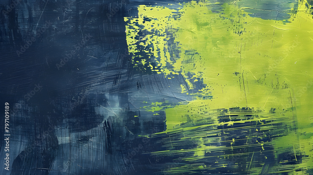 A navy and lime grunge background texture with large brush strokes 