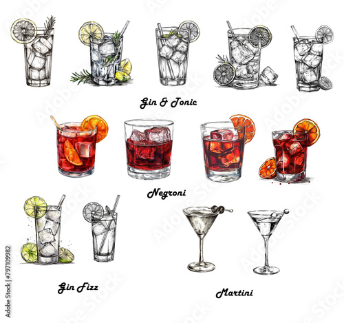Vector Images of Gin Drinks on a Transparent Background for individual use