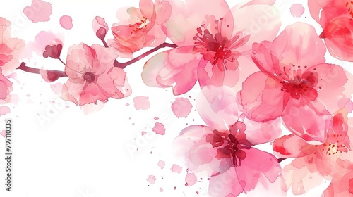 Pink cherry blossoms on a white background. Cherry blossoms for your design.