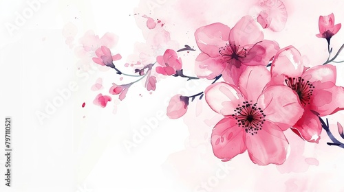Pink cherry blossoms on a white background.