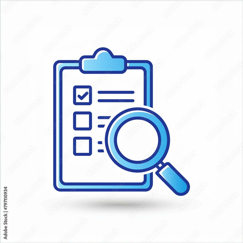 A chart on clipboard and a magnifying glass. A icon and illustration of the concept of assessment in personal finance A chart on clipboard and a magnifying glass. A icon and illustration of the concept of assessment in personal finance