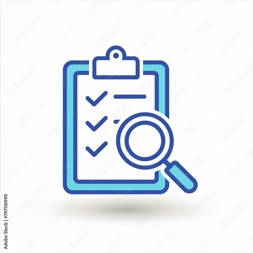 A chart on clipboard and a magnifying glass. A icon and illustration of the concept of assessment in personal finance A chart on clipboard and a magnifying glass. A icon and illustration of the concept of assessment in personal finance