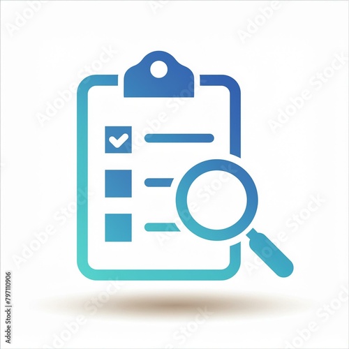 A chart on clipboard and a magnifying glass. A icon and illustration of the concept of assessment in personal finance 