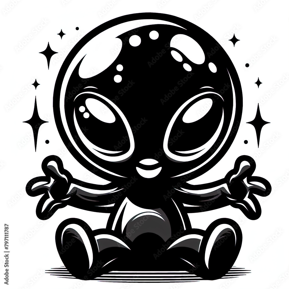 Fototapeta premium Eine minimalistische schwarz weiße Vektorgrafik eines kleinen Aliens