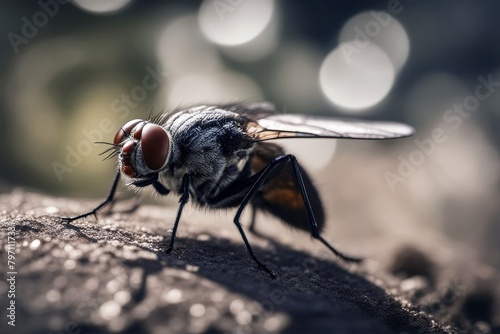 'macro common house fly housefly insect pest isolated white background biology small tiny wing closeup' © akkash jpg