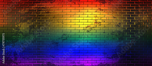 Rainbow Flag Painted Over a Wall. Black Brick Pride Wall