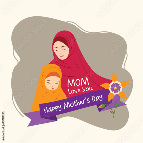 Happy mothers day with muslim mother greetings card , love you mom, 