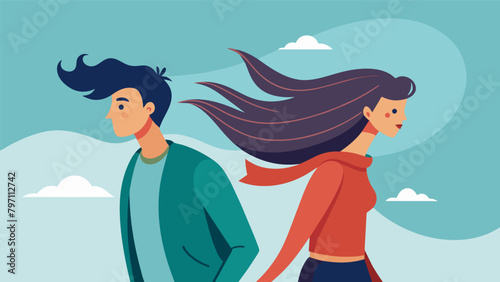The gentle breeze tousled their hair as they continued their walk their hushed voices filled with emotion and connection.. Vector illustration