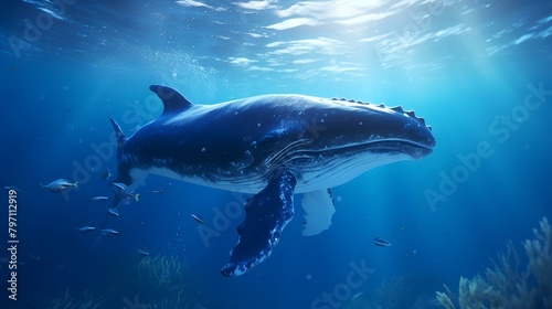 Humpback whale in the deep blue ocean. 3d illustration