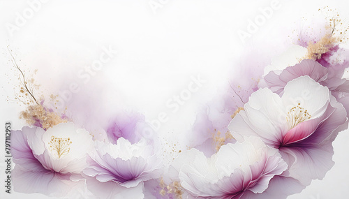 Sfondo di fiori rosa. Spazio vuoto, sfondo bianco, invito © Iwona