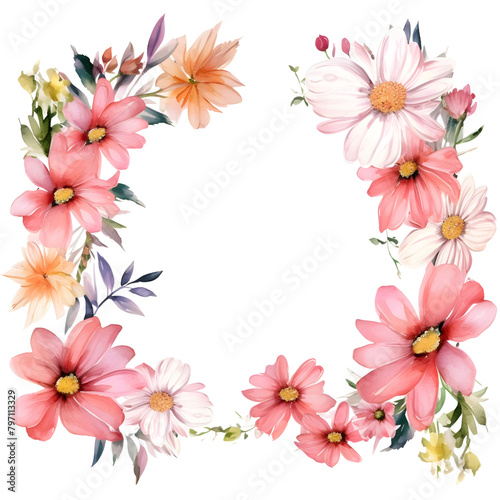 Frame of watercolor Daisy. Floristic design elements for floristics. Hand drawn illustration. Greeting card. Floral print. Plant painted background. Watercolour painting. Template.
