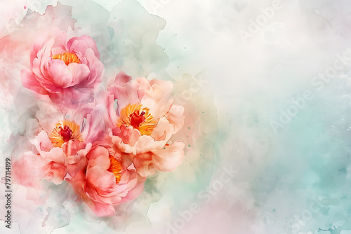 Floral watercolor background feminine flowers in pastel colors. Mockup Mother's Day, Valentine's day, Women's day postcard.