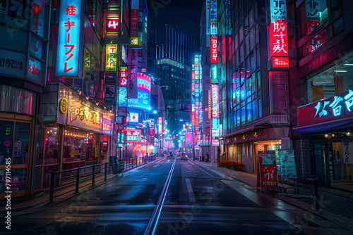 A night of the neon street at the downtown in Shinjuku Tokyo wide shot © Prasanth