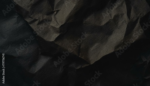 heavy crumpled black paper texture in low light background
