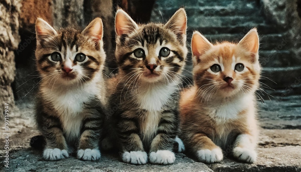 set of cute cartoon cats in a sitting position