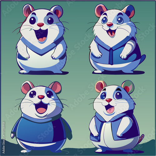 Cute cartoon hamster characters with different poses. Set of hamsters. PNG version.	