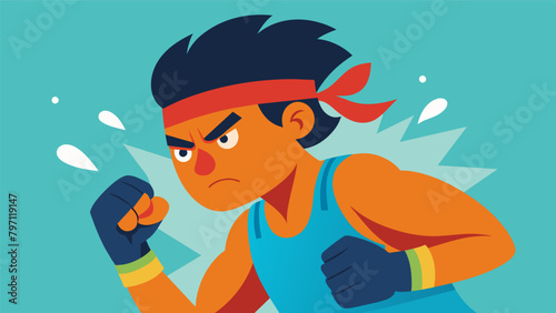 A closeup of a persons sweaty face as they punch and kick with determination their mind focused on their weight loss goals and the benefits of