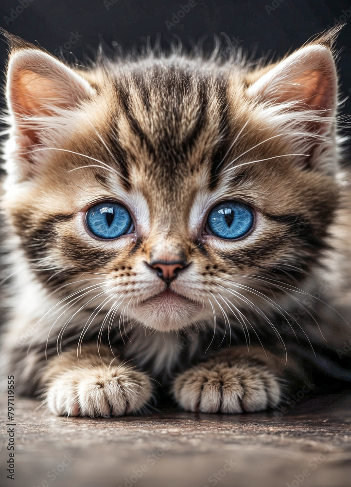 Close-Up Photo of an Adorable Kitten: A Perfect Wall Art Picture Capturing the Cuteness of Kittens.