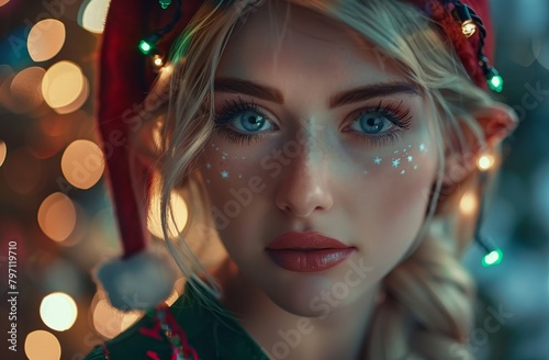 Festive Portrait of a Young Woman with Sparkling Makeup