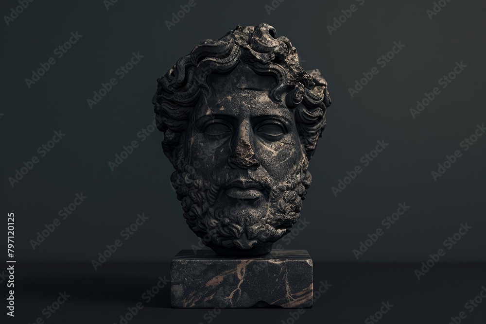 Ancient sculpture bust on dark background