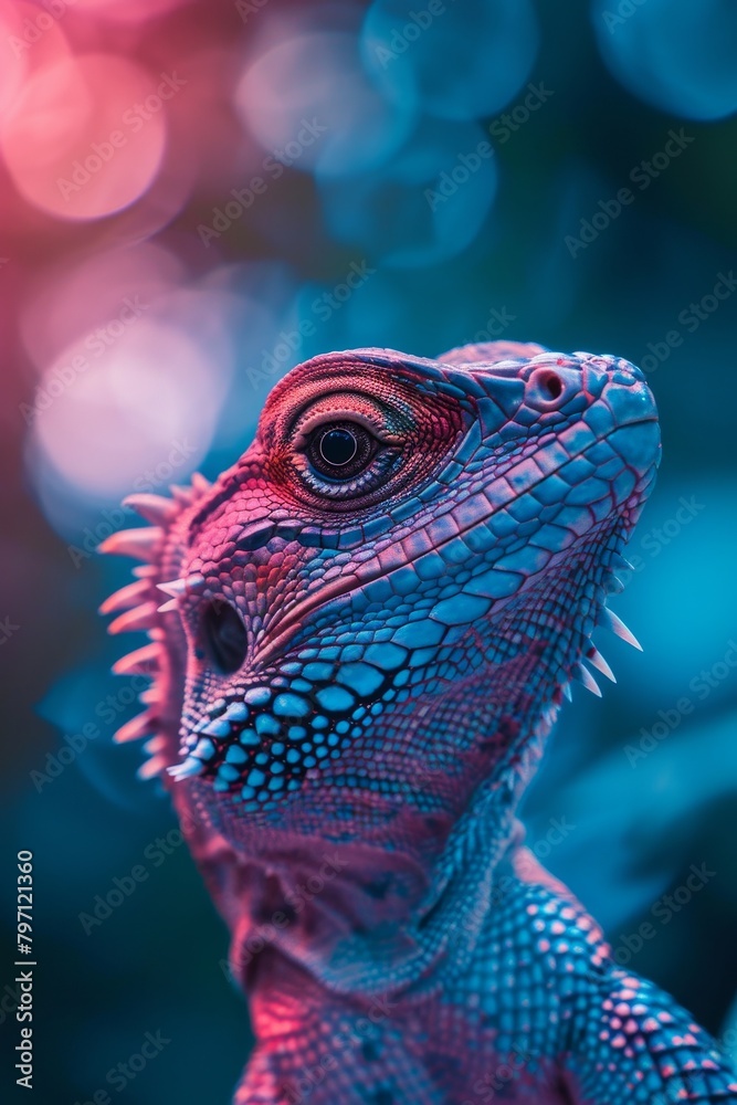 Vibrant Close-up of a Lizard with Intricate Scales