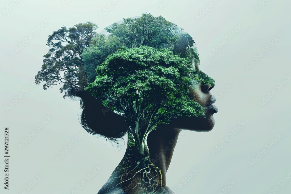 Conceptual Portrait of a Woman with a Forest for Hair