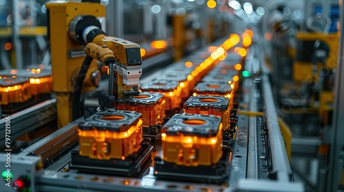 Efficiency in Motion: Close-up of Electric Vehicle Battery Assembly Line