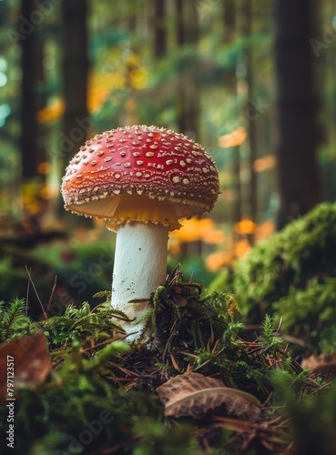 Vibrant Red Mushroom in a Mystical Forest
