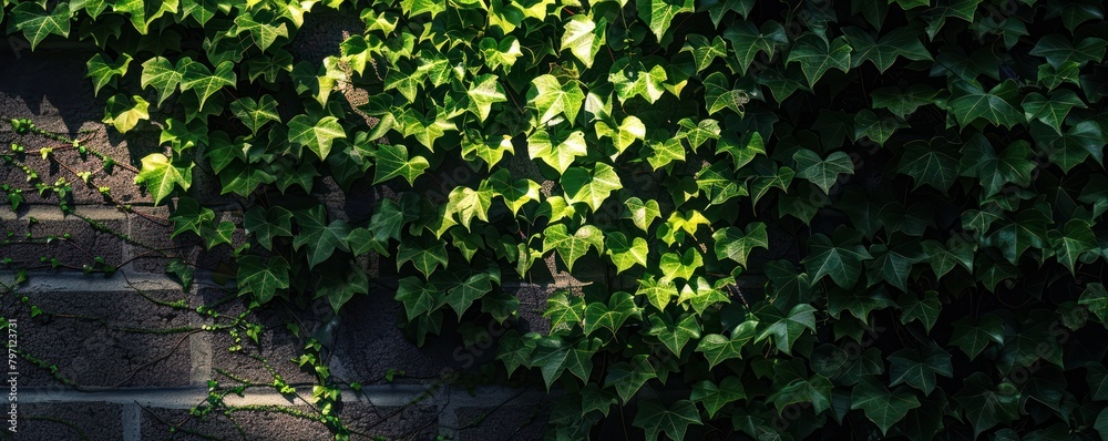 Background of green leaf plants on the wall