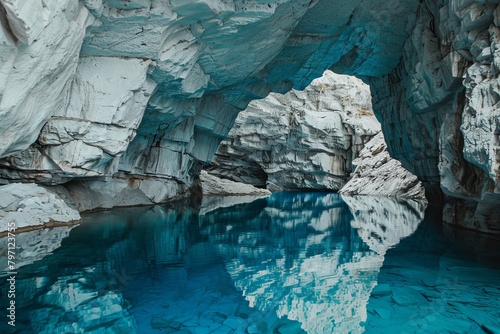 Stunning Blue Ice Cave with Reflective Water
