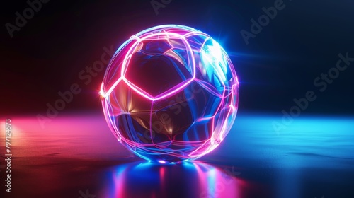 Futuristic neon soccer ball on dark background