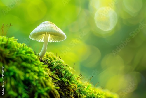 Luminous Mushroom on a Mossy Forest Floor
