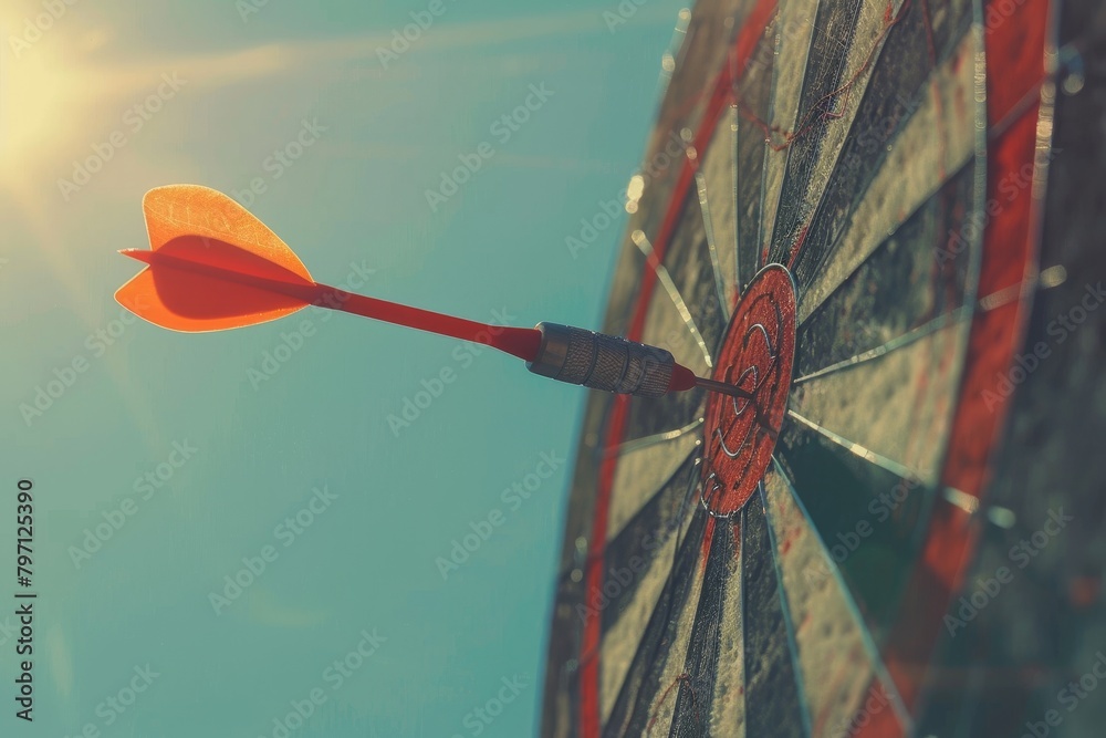 Arrow hitting the bullseye on a dartboard Arrow hitting the bullseye on a dartboard