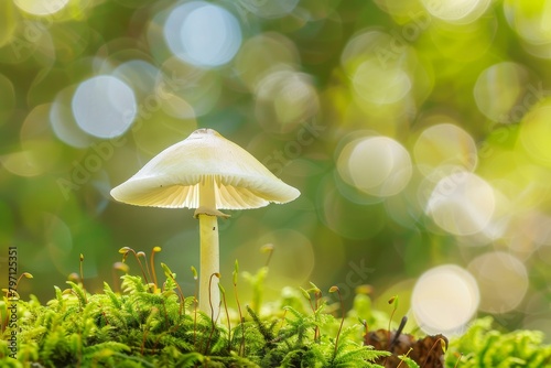 Sunlit Mushroom in a Lush Forest