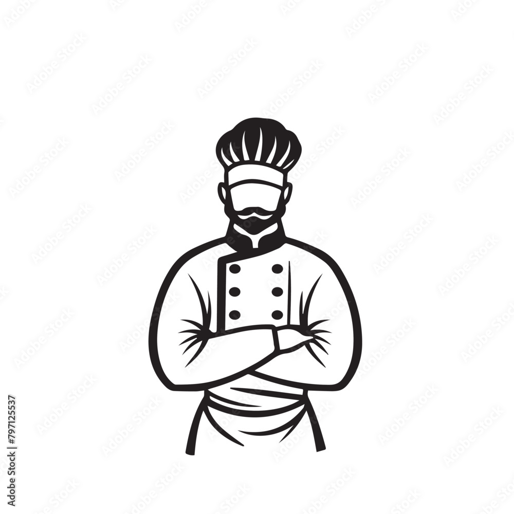 Chef in cartoon, doodle style . Image for t-shirt, web, mobile apps and ui. Isolated 2d vector illustration in logo, icon, sketch style, Eps 10, black and white. AI Generative