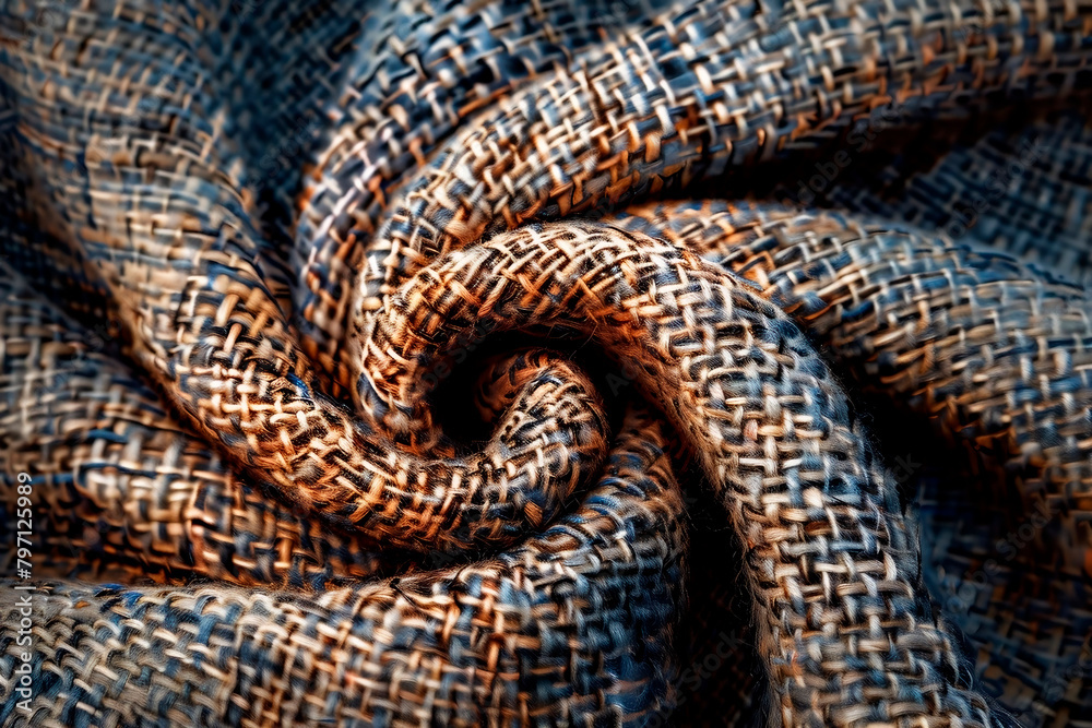 Background of large texture of twisted natural wrinkled linen fabric. Natural linen organic eco textile canvas background. View from above. Background of large texture of twisted natural wrinkled linen fabric. Natural linen organic eco textile canvas background. View from above.