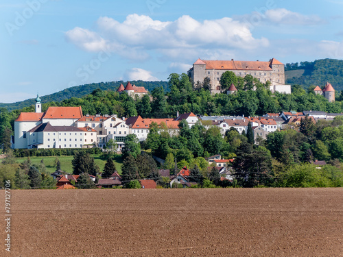 Aerial view on the land of Neulengbach city near the Vienna, Austria photo