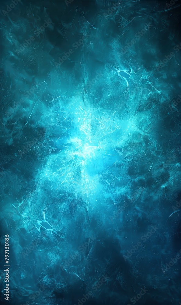 Aqua blue abstract background with ethereal light effects and soft gradients, creating a sense of depth and mystery