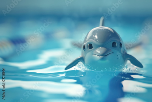 smiling cartoon dolphin swimming in pool, 3d illustration for aquatic themes photo