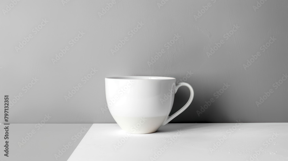 minimalistic white coffee cup on a bright table, 3d mockup for brand design minimalistic white coffee cup on a bright table, 3d mockup for brand design
