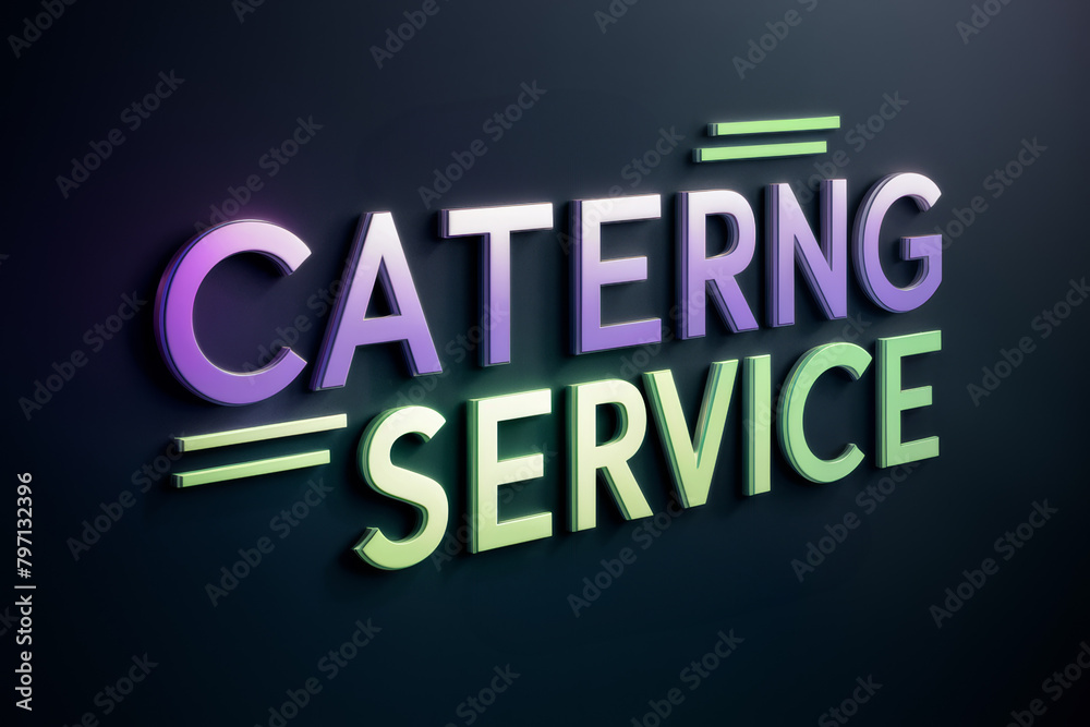 The word catering service in neon green letters, AI