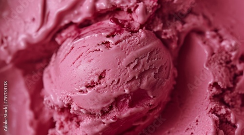 Close-up of Scooped Strawberry Ice Cream