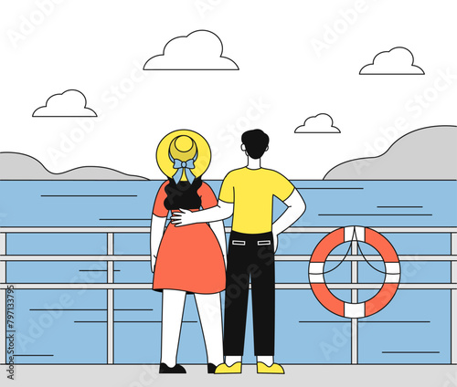 People on pier vector simple