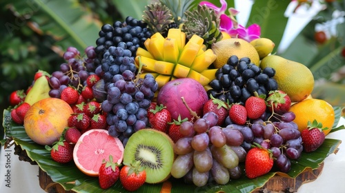 Acai berries and other antioxidant-rich fruits arranged in a beautiful fruit platter  enticing viewers with the allure of superfood nutrition.