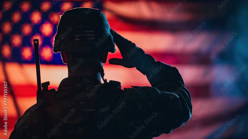 memorial day a silhouette of a soldier saluting against the backdrop of ...