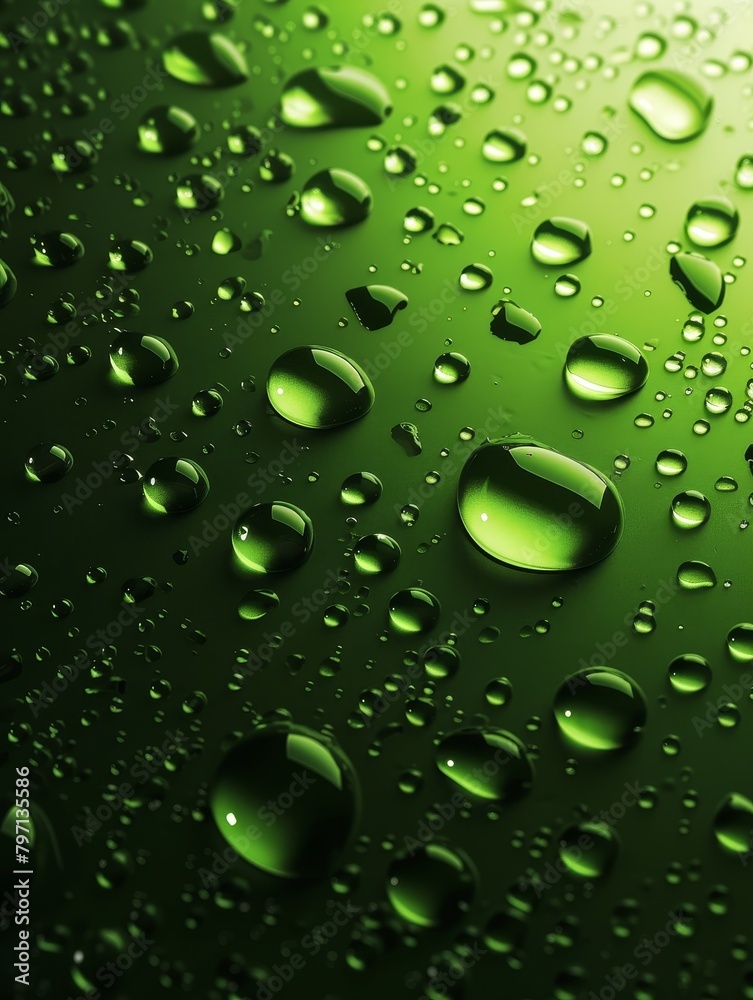 Close-up of water droplets on a green surface