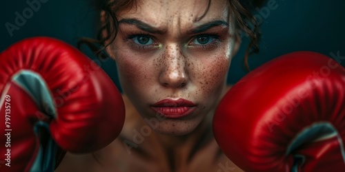 Determined female boxer ready to fight